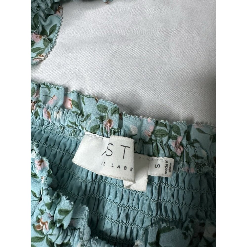 ASTR Bustier Puff Sleeve Midi Dress Floral Blue Small - Picture 4 of 7